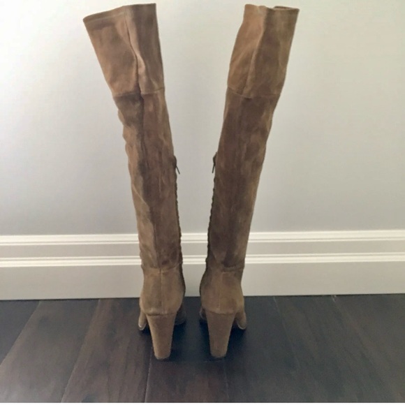 Zara Woman Leather Suede Camel Over Knee Thigh High Fold Heel Boho Boots 38/8 - Picture 8 of 8
